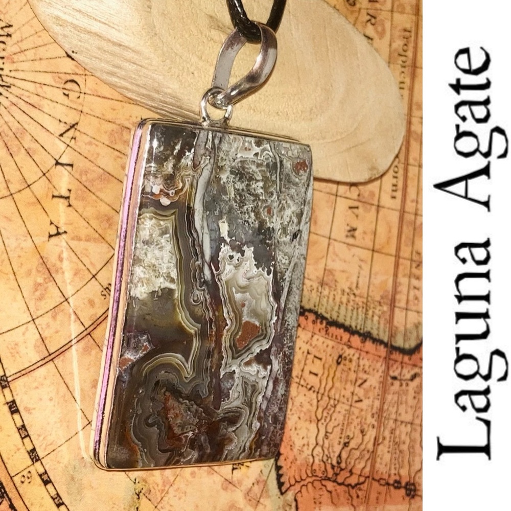 ⭐️WOW⭐️ Mexican Laguna Lace Agate Gemstone Chunky Handmade Pendant